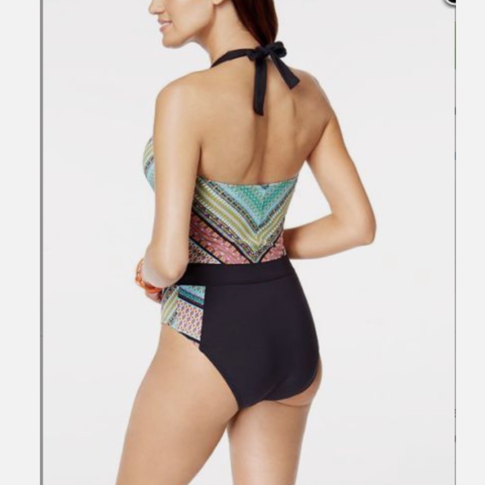 Bleu Rod Beattie Baja Bazaar Mesh Inserts V-neck Halter Swimsuit RBBB18993 8, 10 - Picture 2 of 2